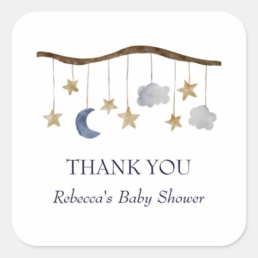 Rustiek Baby shower Night Sky Mobile Vierkante Sticker (Voorkant)
