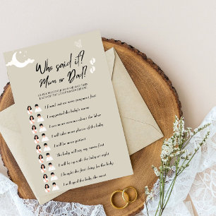 Rustiek Baby shower spel Wie zei het? Mam of pap?