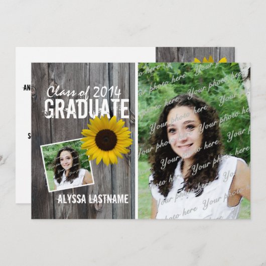 Rustiek Barnwood en Zonnebloem Afstuderen Kaart (Voorkant / Achterkant)