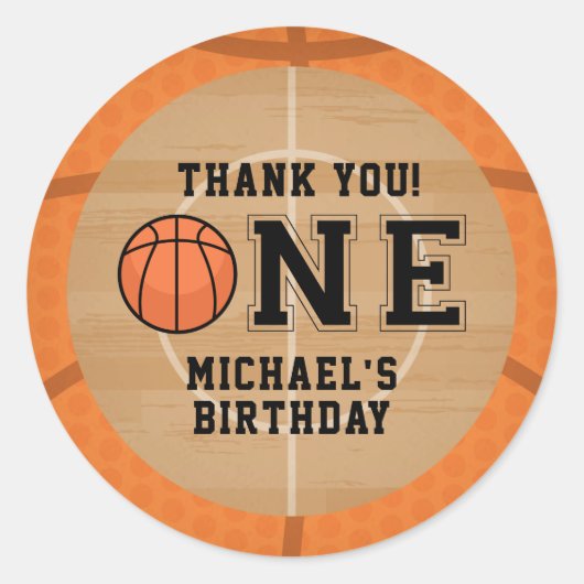 Rustiek basketbal dank u ronde sticker (Voorkant)
