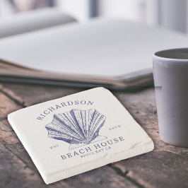 Rustiek Beach House familienaam nautisch | Blauw Stenen Onderzetter