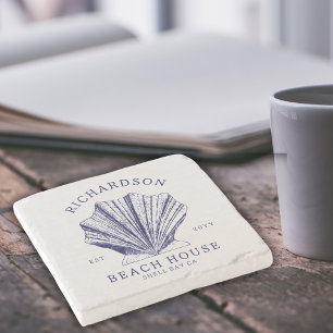 Rustiek Beach House familienaam nautisch Blauw Stenen Onderzetter