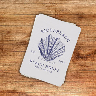 Rustiek Beach House familienaam Shell | marineblau Pokerkaarten