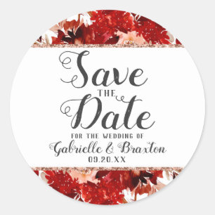 Rustiek Beauty Floral Lijst Roos Gold Save the Dat Ronde Sticker