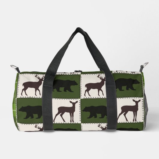 Rustiek Beer & Herten, Donkergroen & Cream Squares Plunjezak (Voorkant)