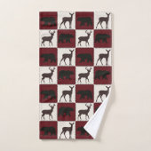 Rustiek Beer & Herten, Donkerrood & Cream Squares Bad Handdoek (Handdoek)