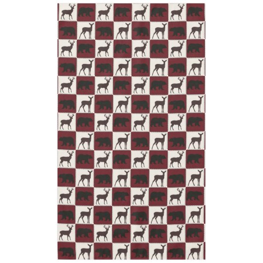 Rustiek Beer & Herten, Donkerrood & Cream Squares Tafelkleed (Voorkant)