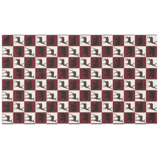 Rustiek Beer & Herten, Donkerrood & Cream Squares Tafelkleed (Voorkant (Horizontaal))