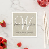 Rustiek Beige Linnen Monogram Trouwpapier Servette Servetten (Insitu)