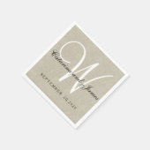 Rustiek Beige Linnen Monogram Trouwpapier Servette Servetten (Hoek)