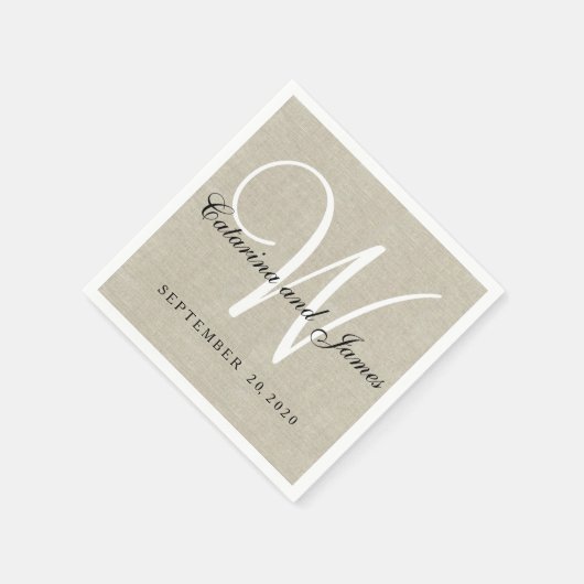 Rustiek Beige Linnen Monogram Trouwpapier Servette Servetten (Hoek)