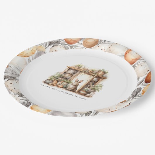 rustiek beige paasfeest papieren bordje (Gekanteld)