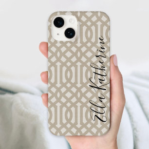 Rustiek Beige Trellis Monogram Case-Mate iPhone 14 Hoesje