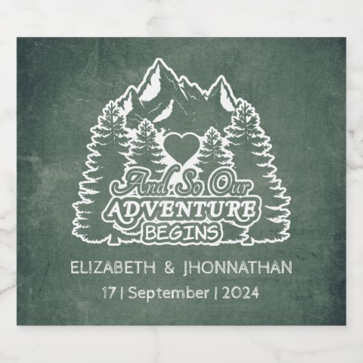 Rustiek Berg Avontuur Groen Chalkboard Bruiloft Sparkling Wijnetiket (Enkel label)