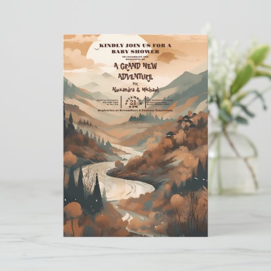 Rustiek Bergbos Evergreen Baby shower Kaart (Staand voorkant)