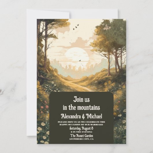 Rustiek Bergbos Evergreen Bruiloft Kaart (Voorkant)