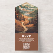 Rustiek Bergbos Evergreen Bruiloft QR Code All In One Uitnodiging (Binnen)