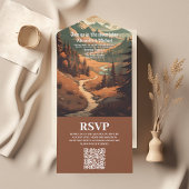 Rustiek Bergbos Evergreen Bruiloft QR Code All In One Uitnodiging