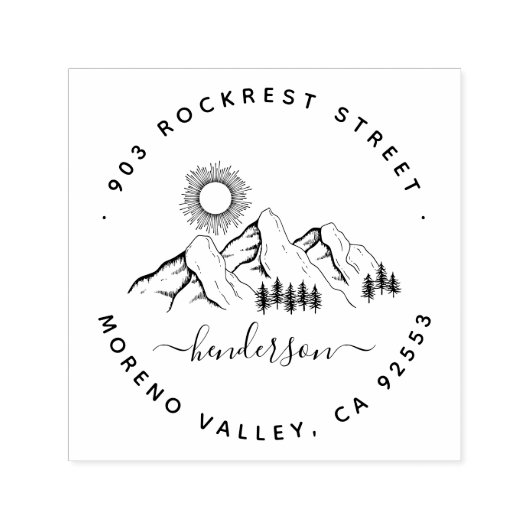 Rustiek bergbos Landschap Familieadres Zelfinktende Stempel (Design)