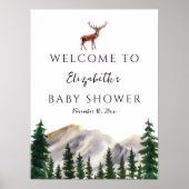 Rustiek Bergen Herten Baby shower Welcomer teken Poster (Voorkant)