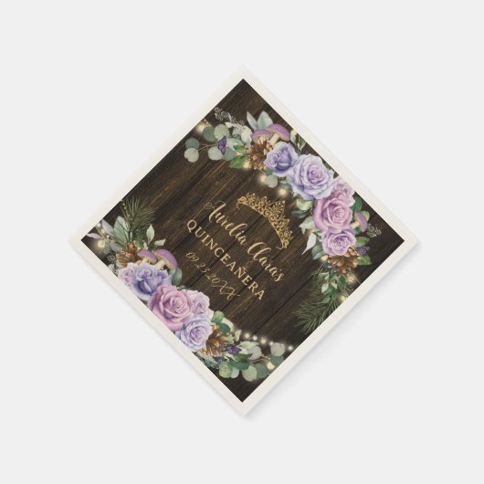 Rustiek betoverd bos Paarse bloemenquinceañera Servet (Hoek)