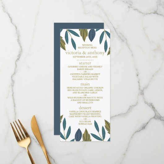 Rustiek Blad Bloemen Bruiloft Menu (Voorkant / Achterkant in situ)