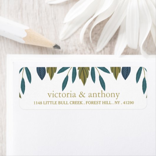 Rustiek blad bloemenbruiloft etiket (Insitu)