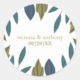Rustiek blad bloemenbruiloft ronde sticker