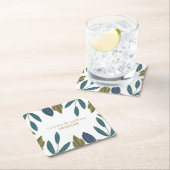 Rustiek blad bloemenbruiloft vierkante kartonnen onderzetter (Insitu)