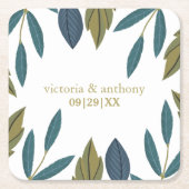 Rustiek blad bloemenbruiloft vierkante kartonnen onderzetter (Voorkant)