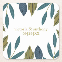 Rustiek blad bloemenbruiloft vierkante kartonnen onderzetter