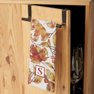 Rustiek blad herfst monogram theedoek