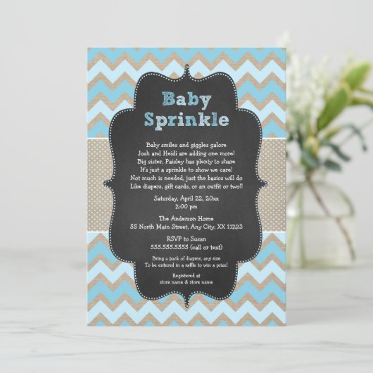 Rustiek Blauw Baby Sprinkle Invite / jongen baby s Kaart (Staand voorkant)