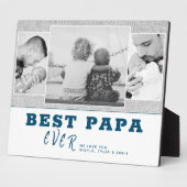 Rustiek Blauw Best Papa Father`s Day 3 Fotocollage Fotoplaat (Zijkant)