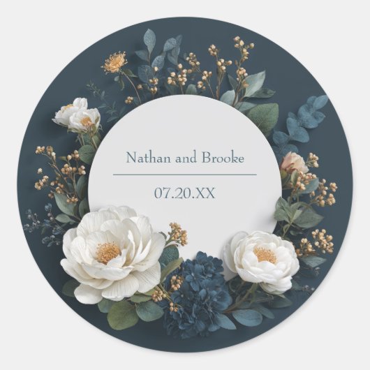 Rustiek Blauw Bloemen Botanische bruiloft Sticker (Voorkant)
