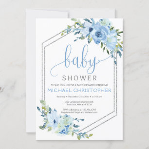 Rustiek Blauw Bloemen Jongen Baby shower Uitnodigi Kaart
