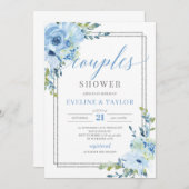 Rustiek blauw bloemenzilver lijst koppels douche kaart (Voorkant / Achterkant)