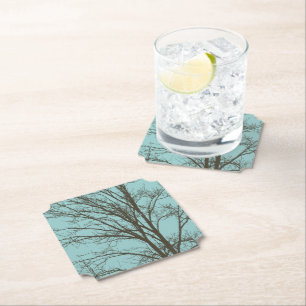 Rustiek Blauw Bruine Boom Branches Kartonnen Onderzetters