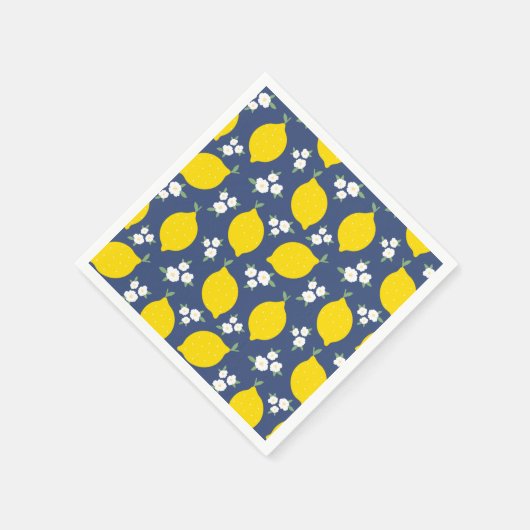 Rustiek blauw en geel citroenen patroon servet (Hoek)