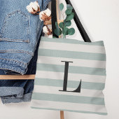 Rustiek Blauw en Ivoren Strepen Groot Monogram Tote Bag