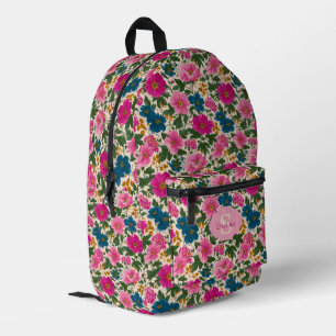 Rustiek Blauw en Roze Bloempatroon Bedrukte Rugzak