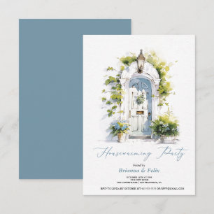 Rustiek blauw follage Green Housewarming Party Kaart