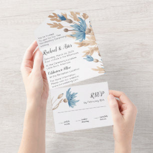 Rustiek Blauw Gedroogde Bloemen Handfasting Weddin All In One Uitnodiging