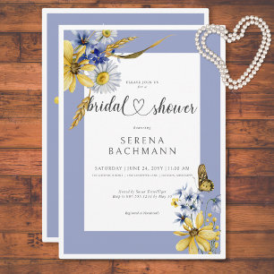 Rustiek blauw & geel Wildflower Vrijgezellenfeest Kaart