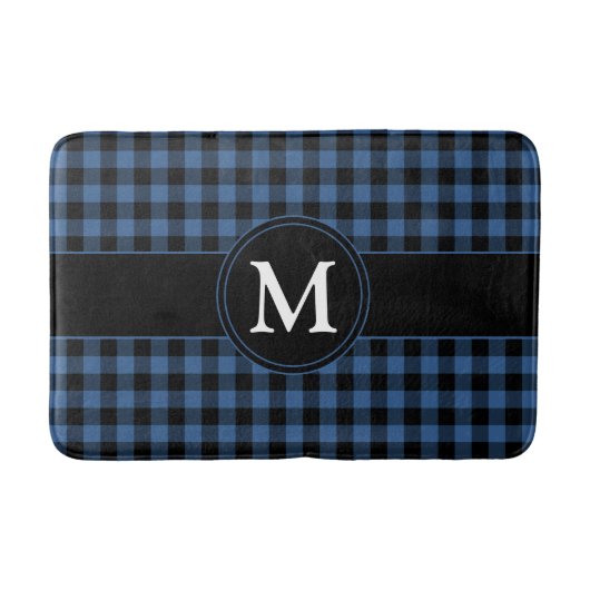 Rustiek blauw geruite cheques patroon monogram badmat (Voorkant)