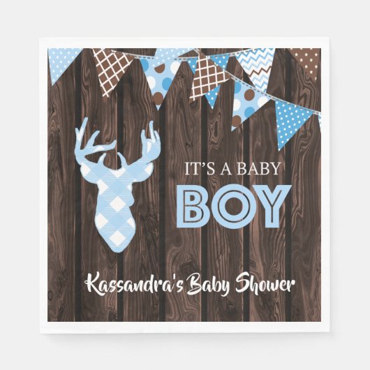 Rustiek blauw geruite herten Baby shower lunchserv Servet (Voorkant)