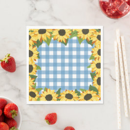 Rustiek Blauw Gingham & Zonnebloemen Servet