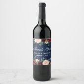 Rustiek Blauw Hout Bourgondië Bloemen Bruiloft Dan Wijn Etiket (Voorkant)