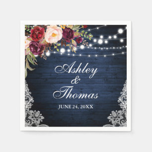 Rustiek Blauw Hout Bruiloft Lichten Bloemen Kant Servet