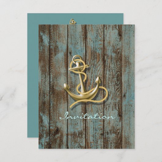 Rustiek blauw hout strand anker nautische bruiloft kaart (Voorkant / Achterkant)